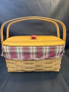 Longaberger großer Marktkorb mit Obstgarten Karo Einlage, Schutz, Deckel - Bild 1 von 11