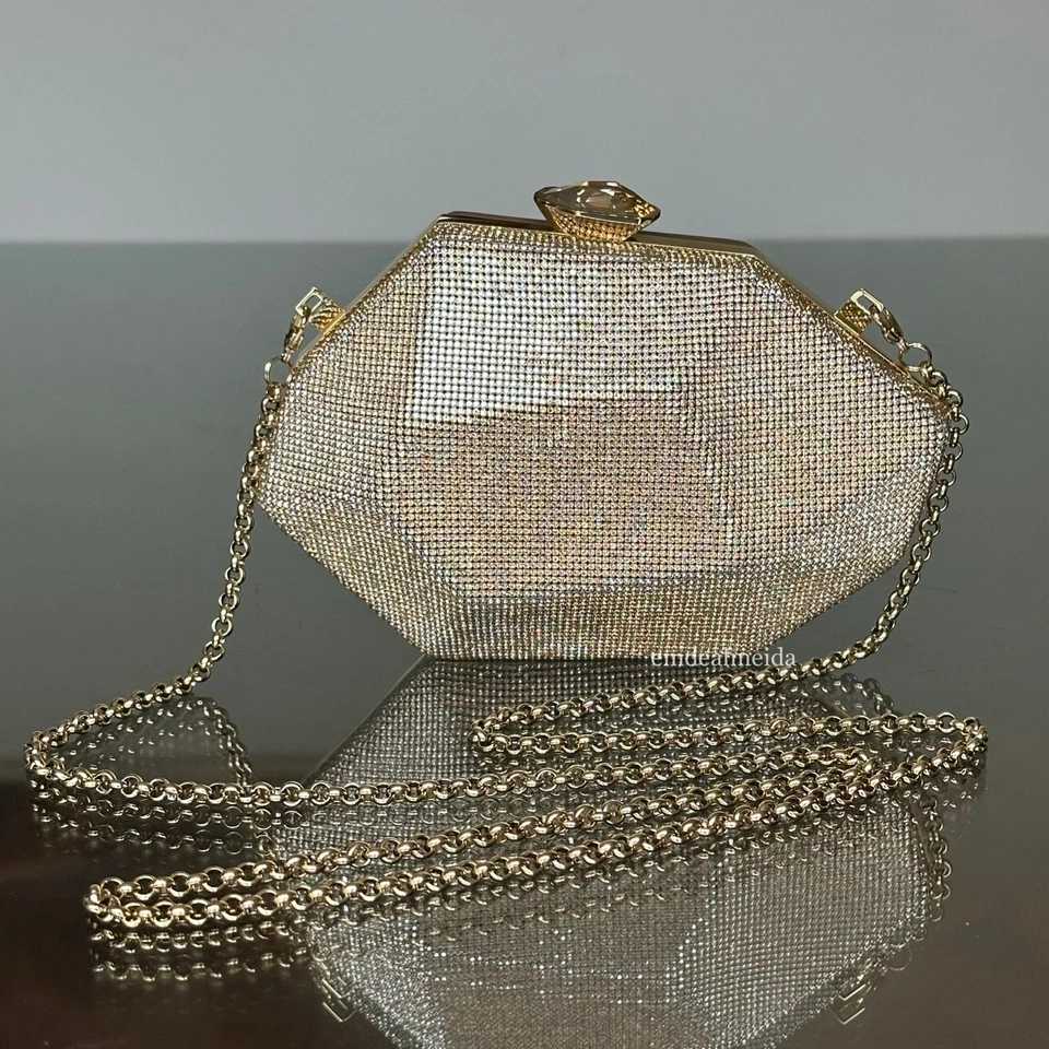 Bolsa de mão Atelier Swarovski cristal ouro mini marina sombra dourada e cetim - Imagem 1 de 4