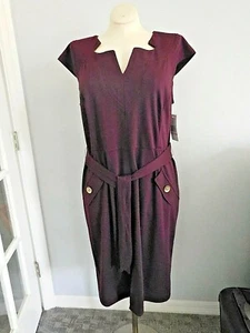 SHARAGANO Woman Stretch Oxblood Plum Shirt Dress 14W NWT HW4F351F2 Sleeveless - Picture 1 of 12