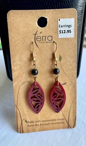 ORECCHINI traforati semi e noci Terra fatti a mano foresta pluviale amazzonica nuovi con etichette - Foto 1 di 2