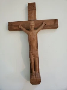 Vintage Primitive Hand Carved Wooden Crucifix Cross Jesus Religious 20" - Picture 1 of 9