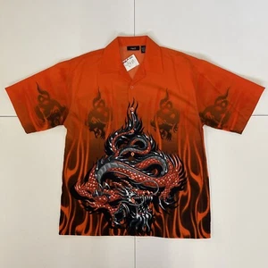 Vintage Authentic Orange Shaolin Dragon Oversize Button Up Shirt Size S/M - Picture 1 of 4
