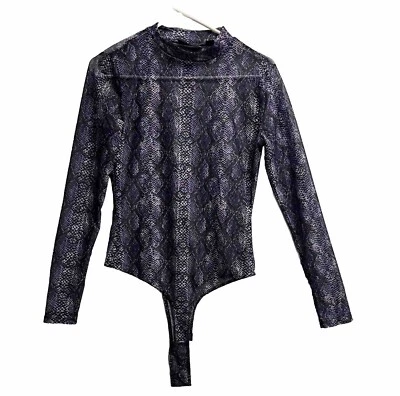 New York & Company Purple black  Stretch Long Sleeve Bodysuit Women's sz S EUC Foto 1 de 4