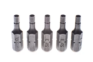 5pcs 3mm Hex/ Allen Insert Bit 1/4" Hex Drive Short S2 Steel Shank 25mm Long - Picture 1 of 4