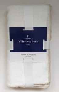 Villeroy & Boch 4 Napkins Set White Cream Beige Tan Embroidered Edge Trim 20x20 - Picture 1 of 8