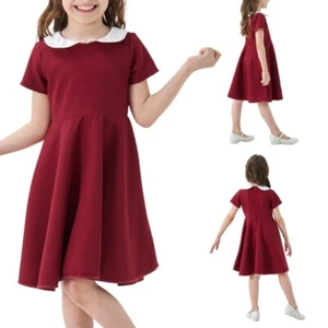 Stylish Short Sleeve Dress Solid Color For Girl Comfortable & Breathable Fabric - Picture 1 of 38