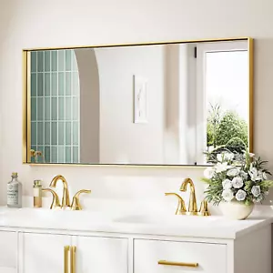 48 X 24 in Brushed Gold Bathroom Mirrors for over Sink Shiny Gold Rectangle Vani - Picture 1 of 12