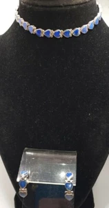 Vintage Made in Chile 925 Sterling Silver Blue Lapis Choker 17” and Earrings - Picture 1 of 5