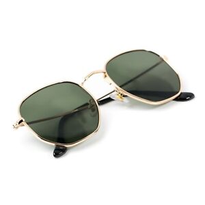 Green Tint Men Women's Vintage Gold Frame Retro Summer Octagon Shades Sunglasses