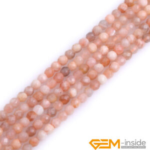 Natural Sunstone Gemstone Faceted Round Beads For Jewelry Making 15" 4mm 6mm 8mm