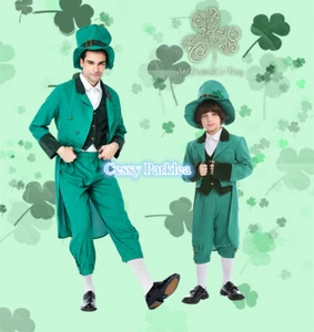 W-N1-5 Boys Men Deluxe Leprechaun Costume Irish St Patricks Day Eire Green - Picture 1 of 12