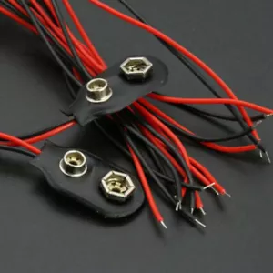 Bulk 2 Pcs Snap 9V (9 Volt) Battery Clip Connector I Type Black w Cable TNA - Picture 1 of 8