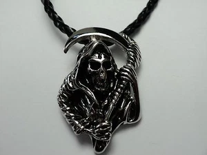 GRIM REAPER SKULL PEWTER PENDANT - Picture 1 of 4