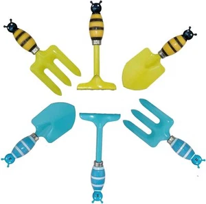 Kids Gardening Tool Sets Strip Bee Handle, 6 Pieces Blue+Yellow - Picture 1 of 7