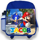 Personalised Kids Blue Backpack Any Name Sonic Mario Boys Children School Bag