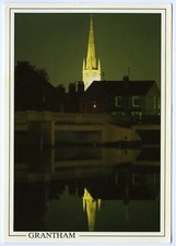 1980s Postcard St Wulfram's Anglican Church & Wyndham Park at Night Grantham
