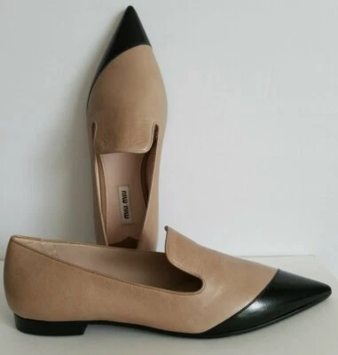 MIU MIU BICOLOR ASIMÉTRICO BRILLANTE PUNTERA ZAPATILLAS PARA FUMAR ZAPATOS PLANOS UE 37 ME ENCANTAN Foto 1 de 4