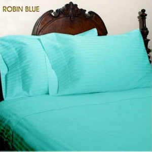 King Robin Blue Stripe 4 Pc Bed Sheet Set 1000 Thread Count 100% Egyptian Cotton - Picture 1 of 1