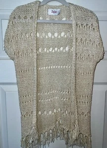 Girls Justice Crochet Type Fringe Sweater-EUC-Size 7 - Picture 1 of 4