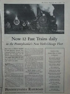 1930 Pennsylvania Railroad Train New York Chicago Fleet 12 Fast Daily Train Ad - Picture 1 of 1
