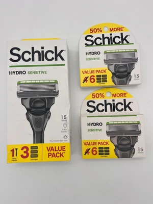 SCHICK HYDRO SENSITIVE w/ 1 RAZOR HANDLE & 15 CARTRIDGES NEW & SEALED! MR 149