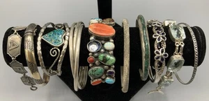 Lot Of 925 Sterling Silver Bracelets Native American Tribal Artist Designer - Picture 1 of 12