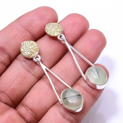 Двухцветные серьги из стерлингового серебра 925 пробы с пренитом 1,95 дюйма E28719137, рождественский подарок - Изображение 1 из 4