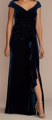 Oleg Cassini 12 бархата с открытыми плечами оболочка оборки платье мать невеста - Изображение 1 из 4