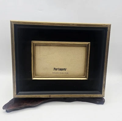 4x6 Vintage Pier 1 Imports Black w Gold Trim  — 第 1/4 张图片