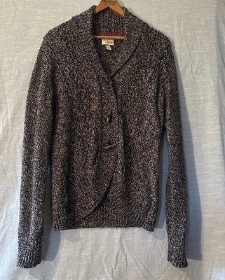 Knitted By Bass Cardigan Black/White Long Sleeve Shawl Collar Women’s Sz M - Image 1 of 4