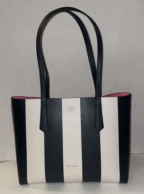 Bolso de Mano Kate Spade Molly Rayas Imitación Cuero con Bolsa Desmontable Rosa Foto 1 de 4