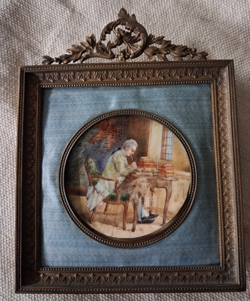 MINIATURE  19ème homme noble ecrivant a son bureau style 18 eme - Photo 1/4