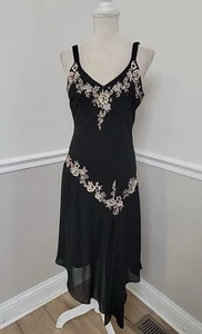 Vintage R&M Richards Black Floral Handkerchief Hem Dress 14P Y2K Fairy Flapper - Picture 1 of 12