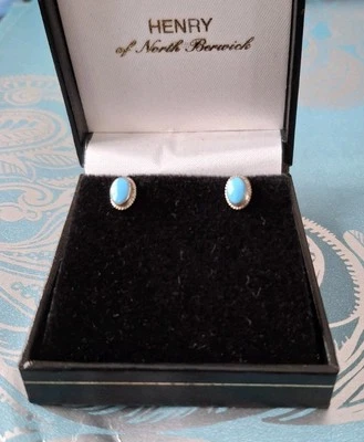 Sterling Silver Oval Turquoise Stud Earrings. (Box not included). - Image 1 of 4