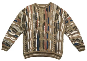 Vintage Carlo Alberto Australia 3D Knit Sweater Neutral Tones Cotton Men’s Large - Picture 1 of 6