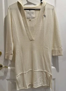 Abercrombie & Fitch maglione vintage donna L profondo scollo a V lana cashmere stupendo! - Foto 1 di 13