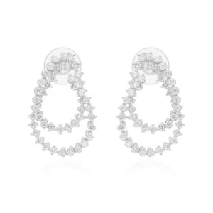 1.92ct SI/H Natural Round Cut Diamond Double Hoop 18k White Gold Drop Earrings - Picture 1 of 11