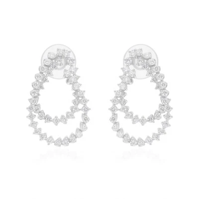 1.92ct SI/H Natural Round Cut Diamond Double Hoop 18k White Gold Drop Earrings - Image 1 of 4