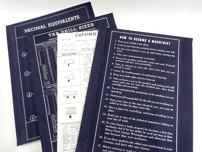 JUEGO DE 4 HERRAMIENTAS DE TORNO DE MAQUINISTA HERRAMIENTAS DE TORNO DE TALLER CARTELES DE TALLER DE TORNO DE CURVA SUR FÓRMULAS DECIMALES Foto 1 de 4