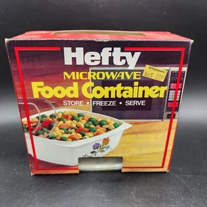 Hefty Microwave Food Container Plastic Square Floral Lid 1 Pint Vintage 1980 NOS - Picture 1 of 5