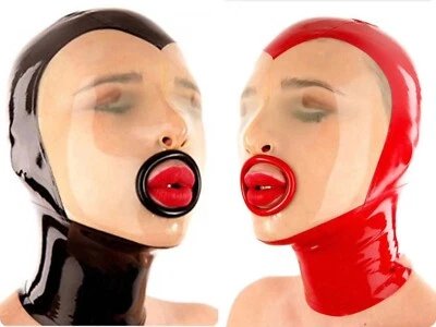 Cappuccio/maschera viso lattice gomma trasparente bocca aperta sesso orale fetish cosplay - Immagine 1 di 4