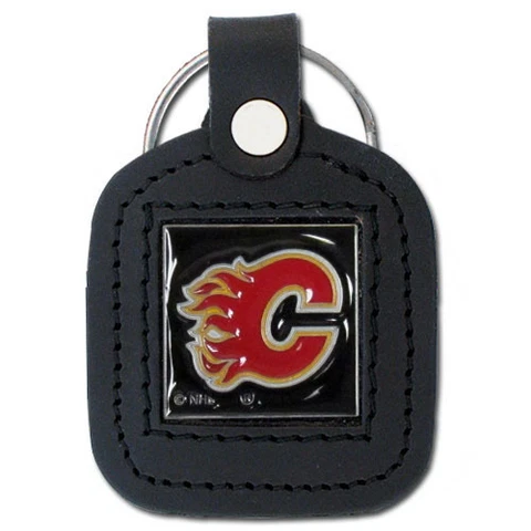 Calgary Flames Square Leather Keychain [NEW] Enamel Key Chain Ring NHL Cover