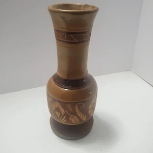 WOOD VASE - Carved with beautiful color variations. 9.5 inches tall - Picture 1 of 5