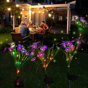 Purple Solar Flower Garden Lights Outdoor Waterproof Stake LampYardPatio Decor - Picture 1 of 7