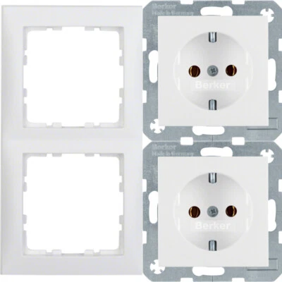 Berker Set 1x 2fach Rahmen 10129909 & 2x Steckdosen 47431909 polarweiß/matt - Bild 1 von 3