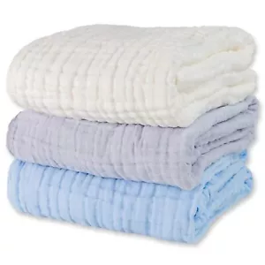 Muslin Baby Bath Towels Set 3 Pack Ultra Soft and Absorbent Baby Towels Infan... - Picture 1 of 7