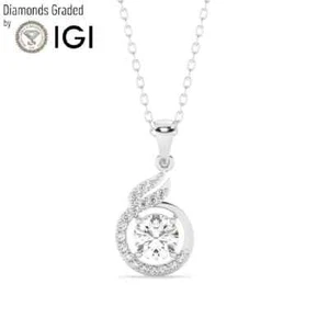 Round Solitaire Labgrown Diamond Designer Pendant 18k White Gold 1.15 Ct D VS1 - Picture 1 of 12