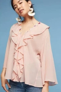 NWT PAUL & JOE Paris Anthropologie Daisy Chain Silk Blouse Sz M Pink $278 - Picture 1 of 7
