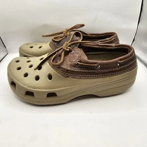 Crocs Islander Pitcrew Sport Boat Shoes Brown Leather Lace up Women's 7 Men's 5 - Picture 1 of 8