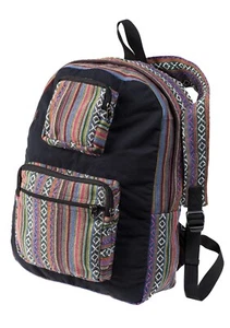 Nepal Rucksack Tasche schwarz Regenbogen Shyama Gheri Stoff 100% Baumwolle Tasche verstellbar - Bild 1 von 3